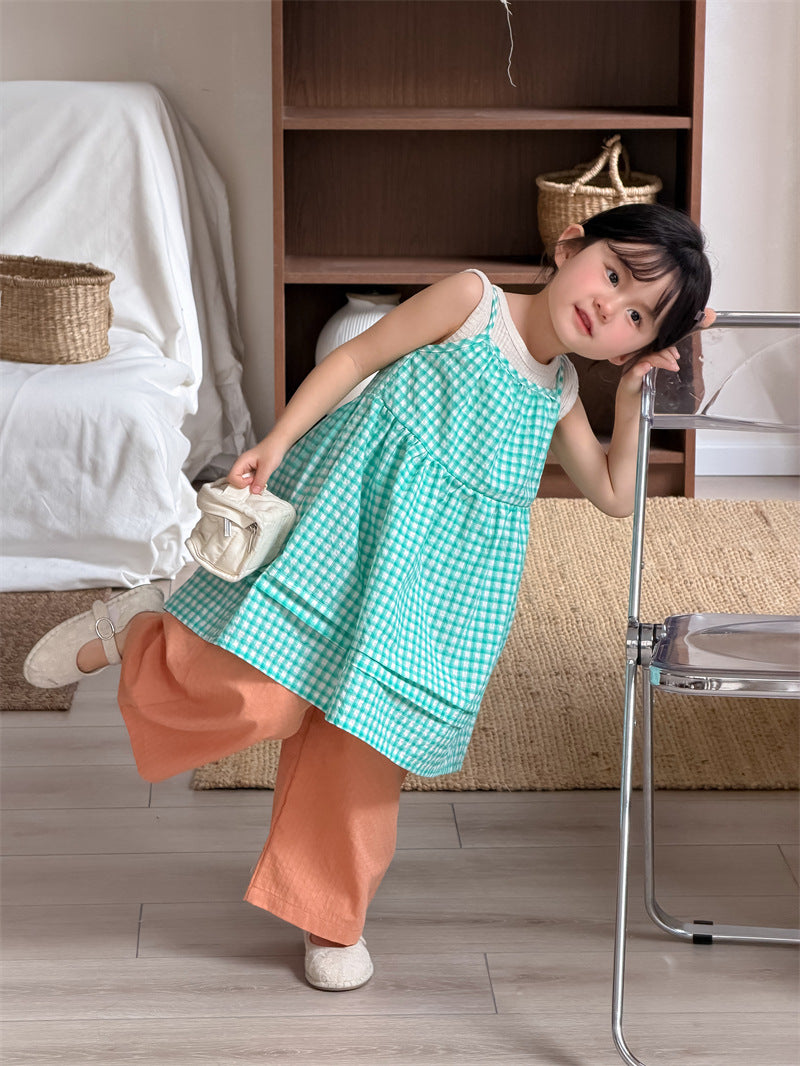 ノースリーブワンピース Plaid Layered Sleeveless Dress チェック柄 キャミワンピース【mh0012204】