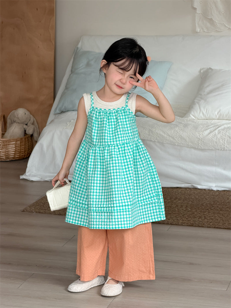 ノースリーブワンピース Plaid Layered Sleeveless Dress チェック柄 キャミワンピース【mh0012204】