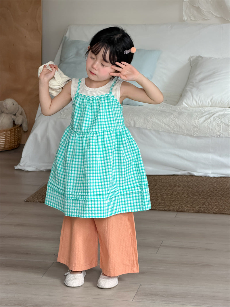 ノースリーブワンピース Plaid Layered Sleeveless Dress チェック柄 キャミワンピース【mh0012204】