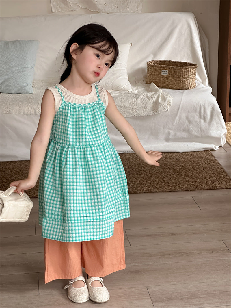 ノースリーブワンピース Plaid Layered Sleeveless Dress チェック柄 キャミワンピース【mh0012204】