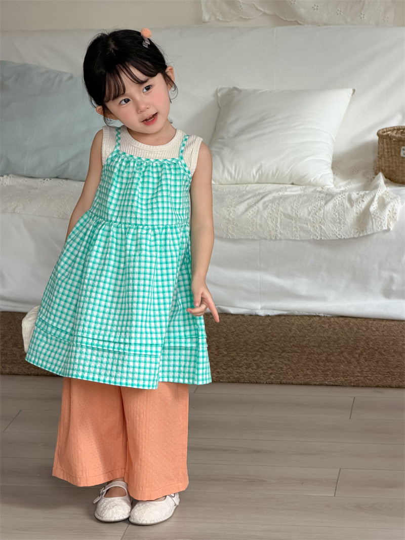 ノースリーブワンピース Plaid Layered Sleeveless Dress チェック柄 キャミワンピース【mh0012204】