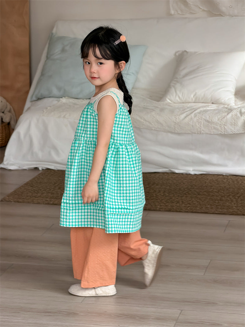 ノースリーブワンピース Plaid Layered Sleeveless Dress チェック柄 キャミワンピース【mh0012204】