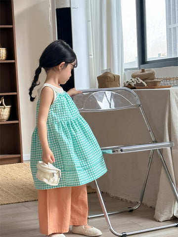 ノースリーブワンピース Plaid Layered Sleeveless Dress チェック柄 キャミワンピース【mh0012204】