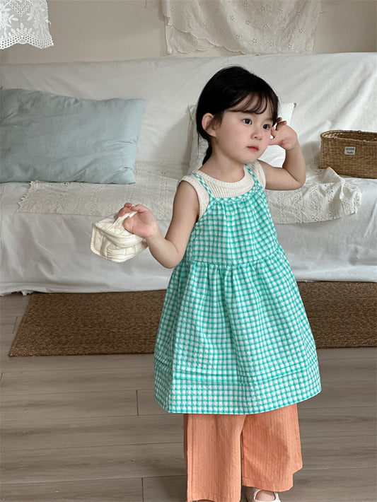 ノースリーブワンピース Plaid Layered Sleeveless Dress チェック柄 キャミワンピース【mh0012204】