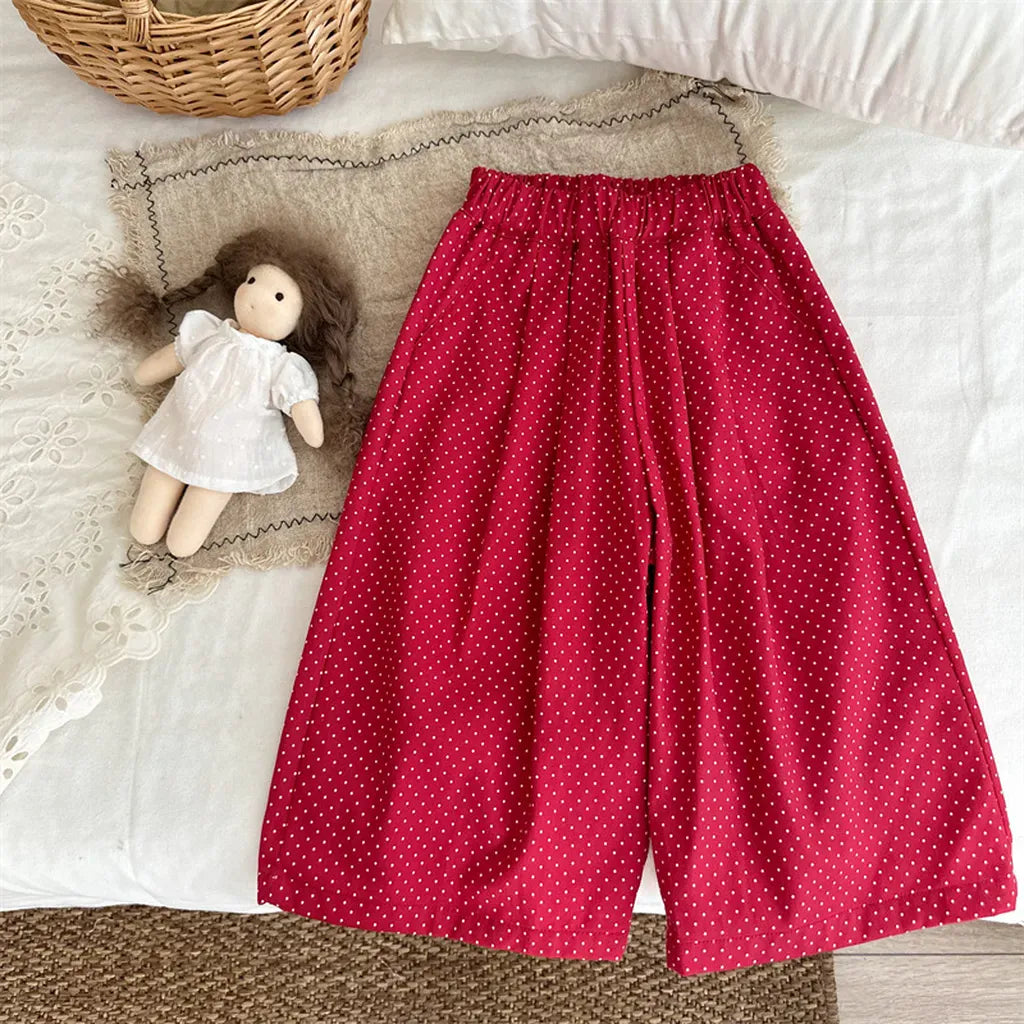 ロングパンツ・スウェットパンツ Red / 80cm ドットプリントタックワイドパンツ【mh0011253】