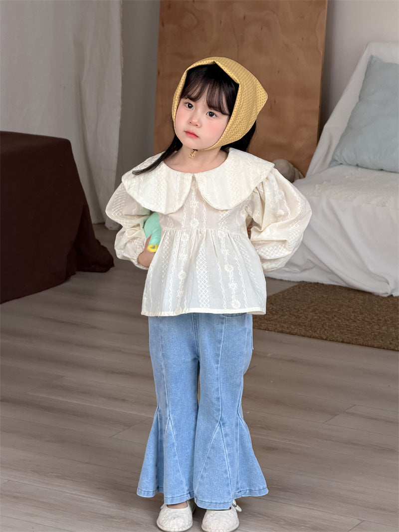 デニムパンツ Spliced Elastic Waist Flared Pants フレア デニムパンツ【mh0012196】