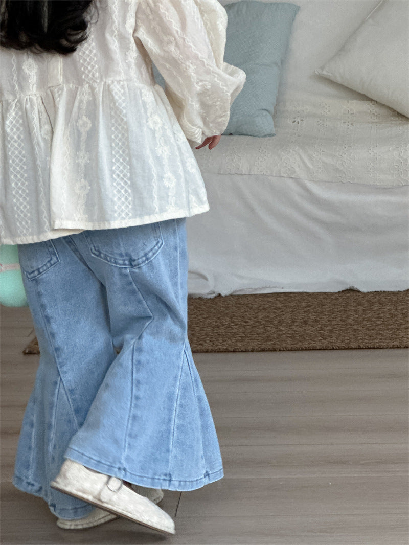デニムパンツ Spliced Elastic Waist Flared Pants フレア デニムパンツ【mh0012196】