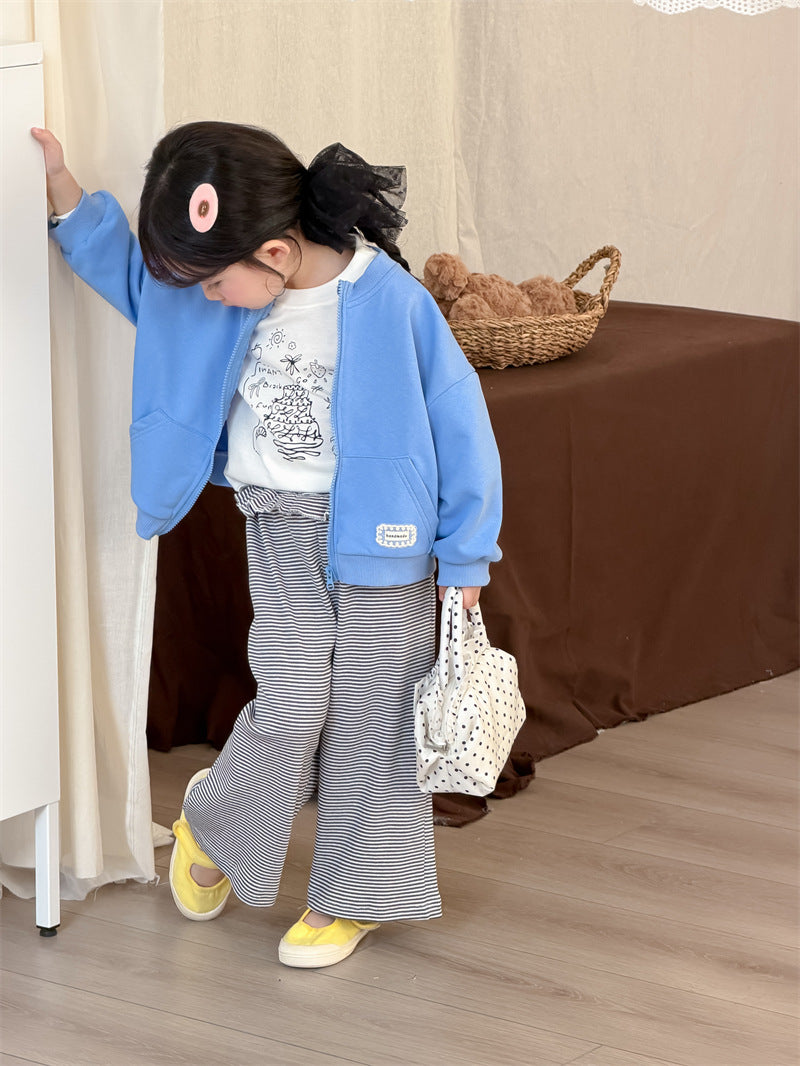 ロングパンツ・スウェットパンツ Striped Ruffle Knitted Straight Leg Pants ストライプ フリル ニットパンツ【mh0012208】