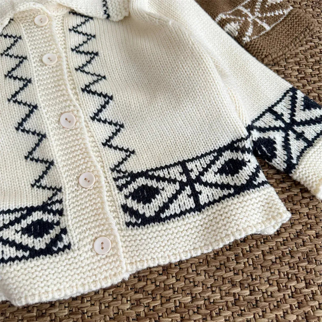 カーディガン・パーカー レトロ幾何学Vネックニットカーディガン【mh0011267】