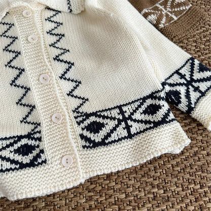 カーディガン・パーカー レトロ幾何学Vネックニットカーディガン【mh0011267】