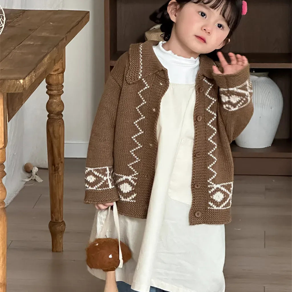 カーディガン・パーカー レトロ幾何学Vネックニットカーディガン【mh0011267】