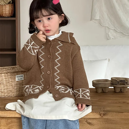 カーディガン・パーカー レトロ幾何学Vネックニットカーディガン【mh0011267】