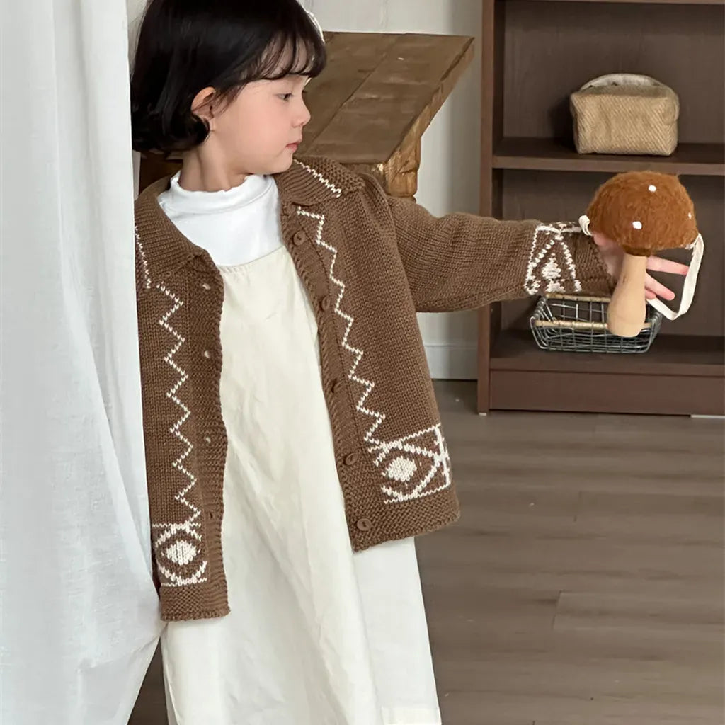 カーディガン・パーカー レトロ幾何学Vネックニットカーディガン【mh0011267】