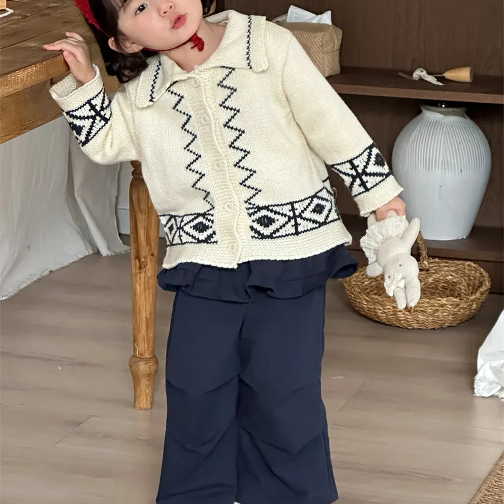 カーディガン・パーカー レトロ幾何学Vネックニットカーディガン【mh0011267】