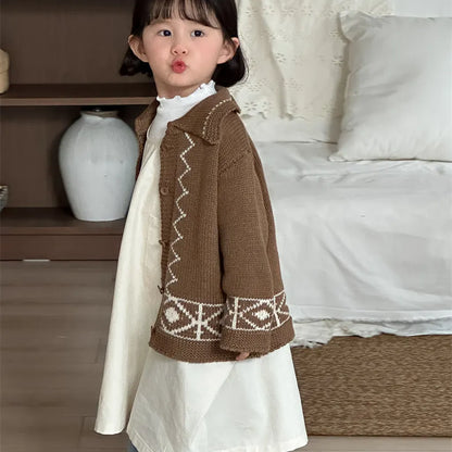 カーディガン・パーカー レトロ幾何学Vネックニットカーディガン【mh0011267】