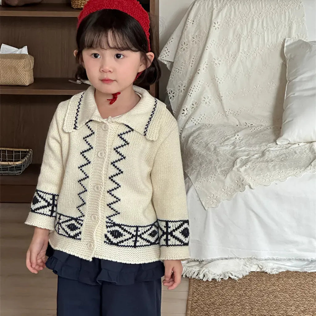 カーディガン・パーカー レトロ幾何学Vネックニットカーディガン【mh0011267】