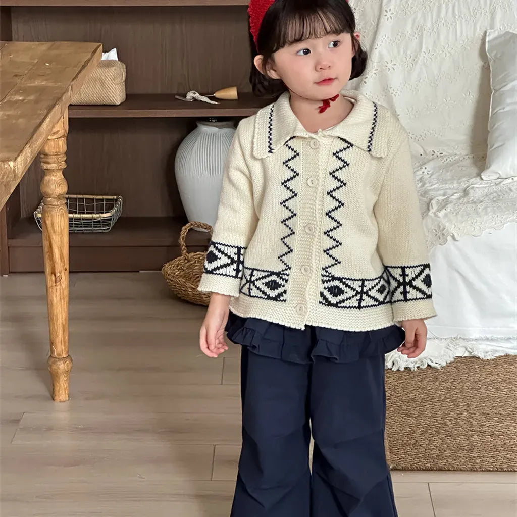 カーディガン・パーカー レトロ幾何学Vネックニットカーディガン【mh0011267】