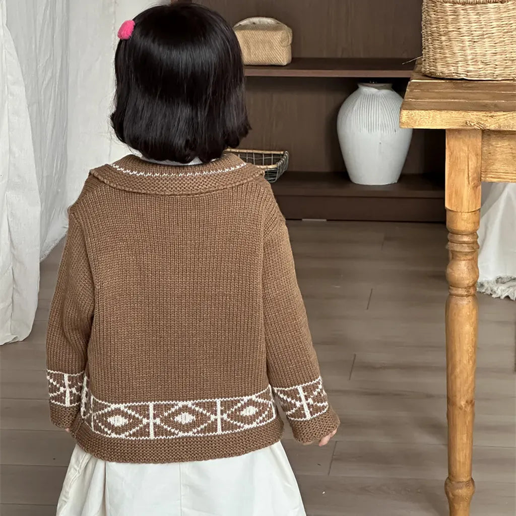 カーディガン・パーカー レトロ幾何学Vネックニットカーディガン【mh0011267】