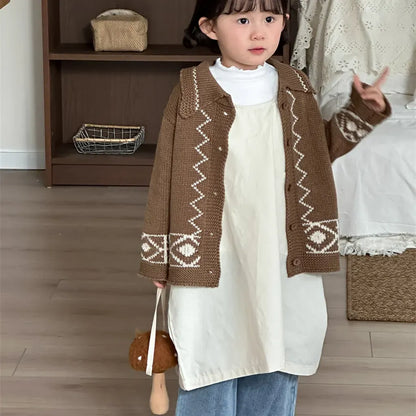 カーディガン・パーカー レトロ幾何学Vネックニットカーディガン【mh0011267】