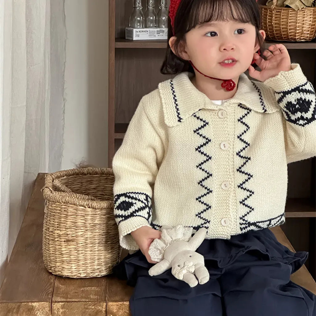 カーディガン・パーカー レトロ幾何学Vネックニットカーディガン【mh0011267】