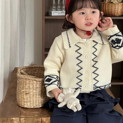 カーディガン・パーカー レトロ幾何学Vネックニットカーディガン【mh0011267】