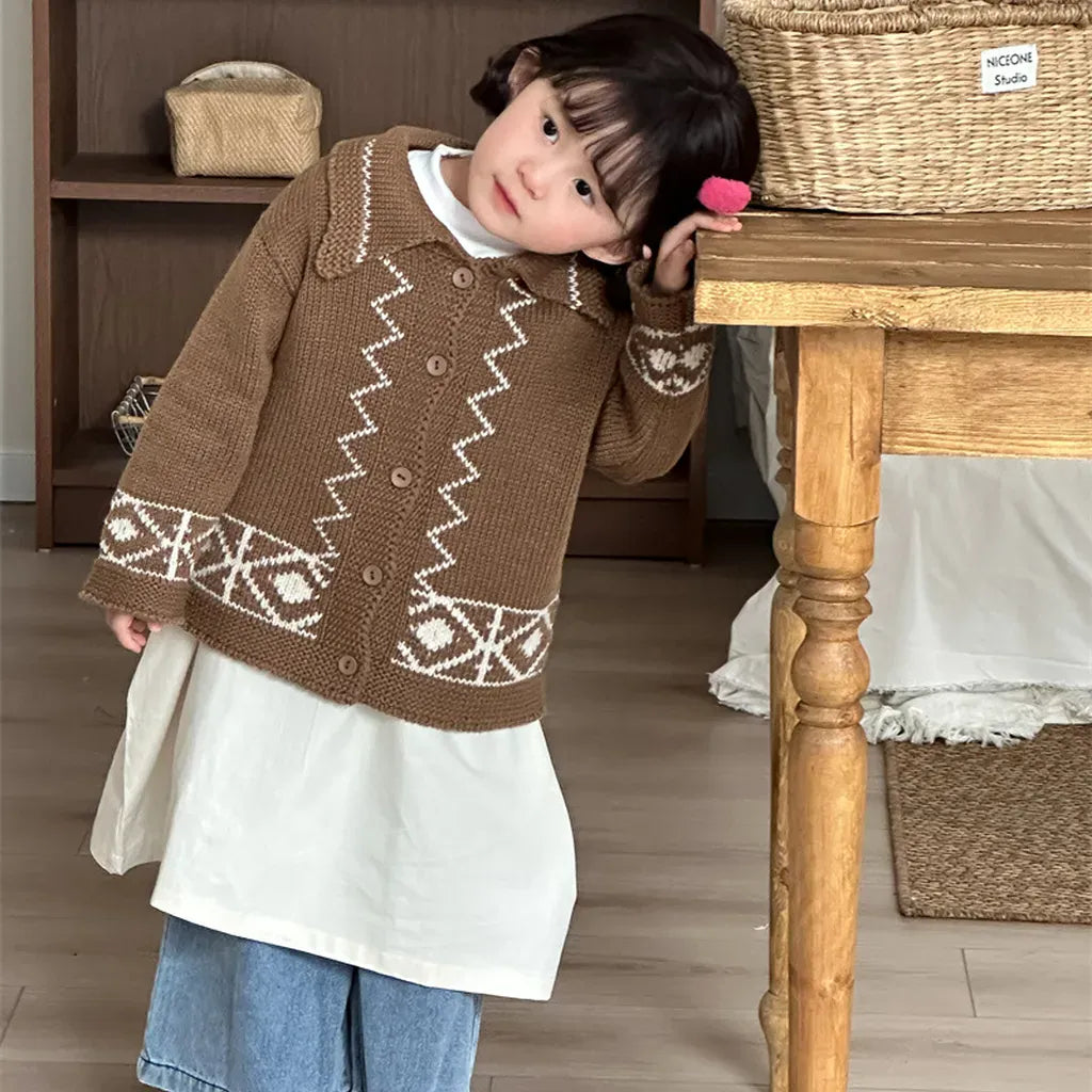 カーディガン・パーカー レトロ幾何学Vネックニットカーディガン【mh0011267】