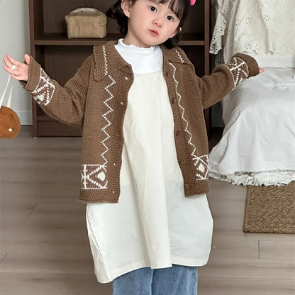 カーディガン・パーカー レトロ幾何学Vネックニットカーディガン【mh0011267】