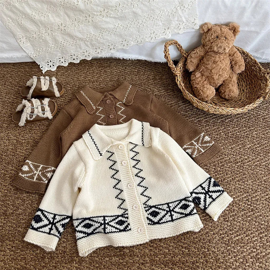 カーディガン・パーカー レトロ幾何学Vネックニットカーディガン【mh0011267】