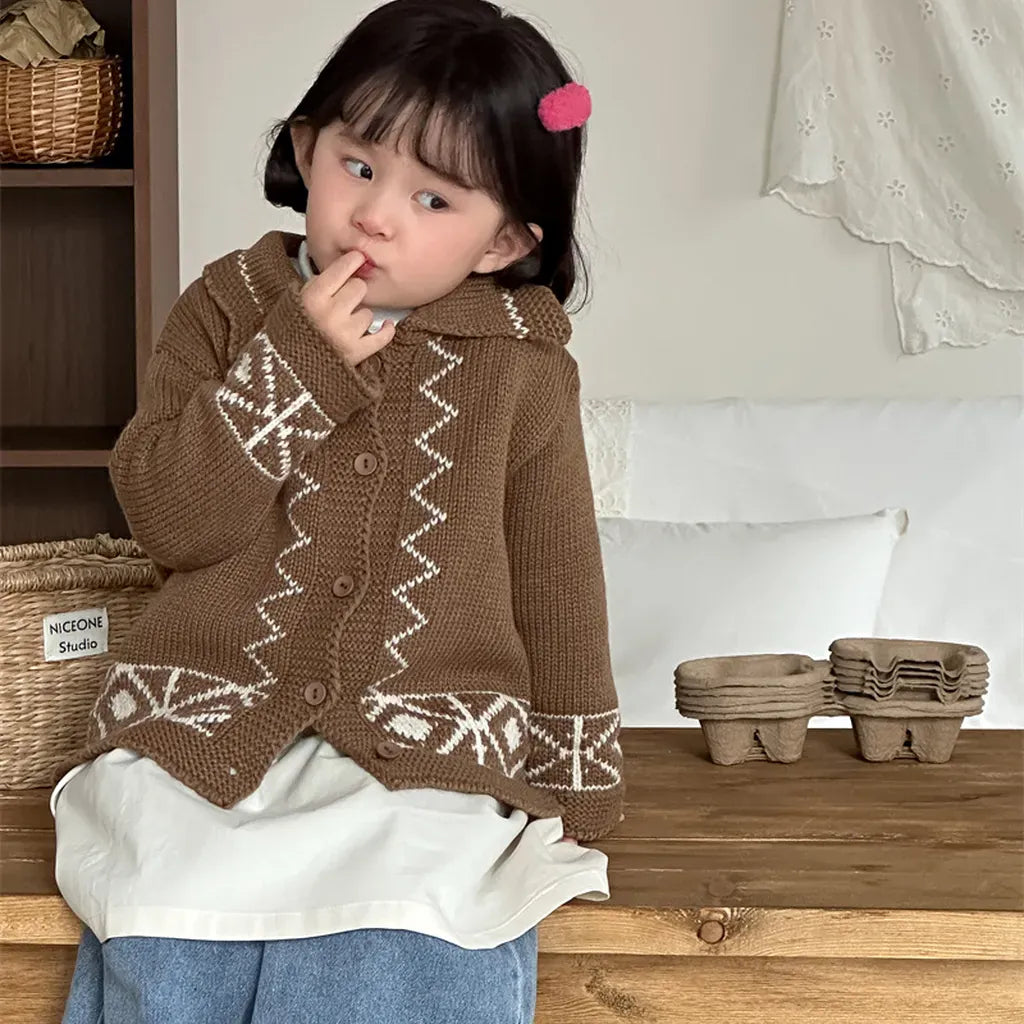 カーディガン・パーカー レトロ幾何学Vネックニットカーディガン【mh0011267】