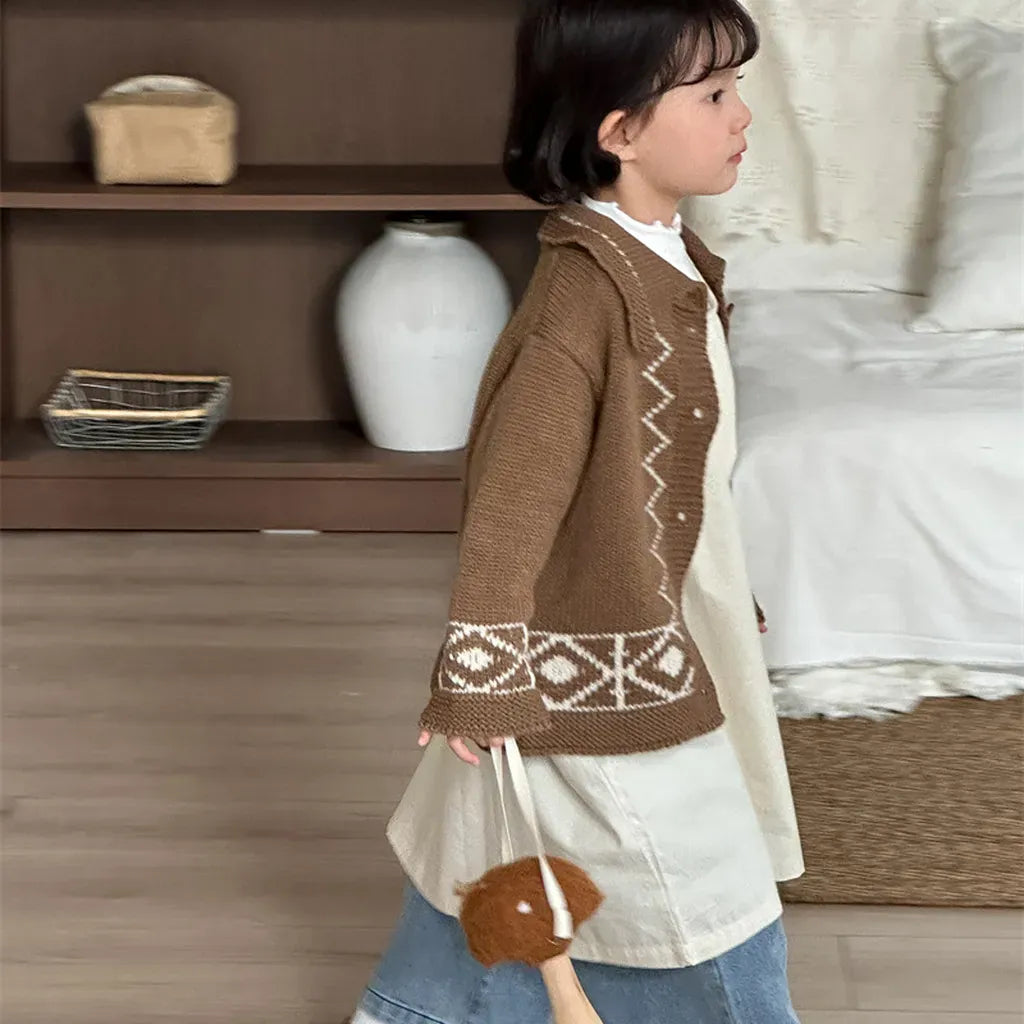 カーディガン・パーカー レトロ幾何学Vネックニットカーディガン【mh0011267】