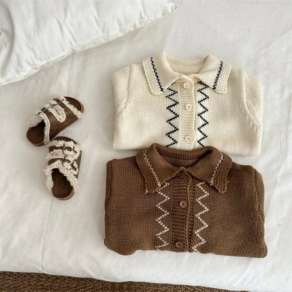 カーディガン・パーカー レトロ幾何学Vネックニットカーディガン【mh0011267】