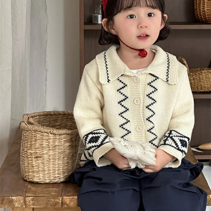 カーディガン・パーカー レトロ幾何学Vネックニットカーディガン【mh0011267】