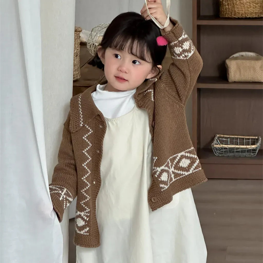 カーディガン・パーカー レトロ幾何学Vネックニットカーディガン【mh0011267】