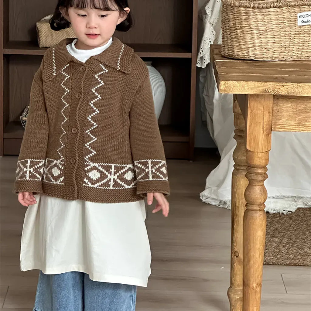 カーディガン・パーカー レトロ幾何学Vネックニットカーディガン【mh0011267】