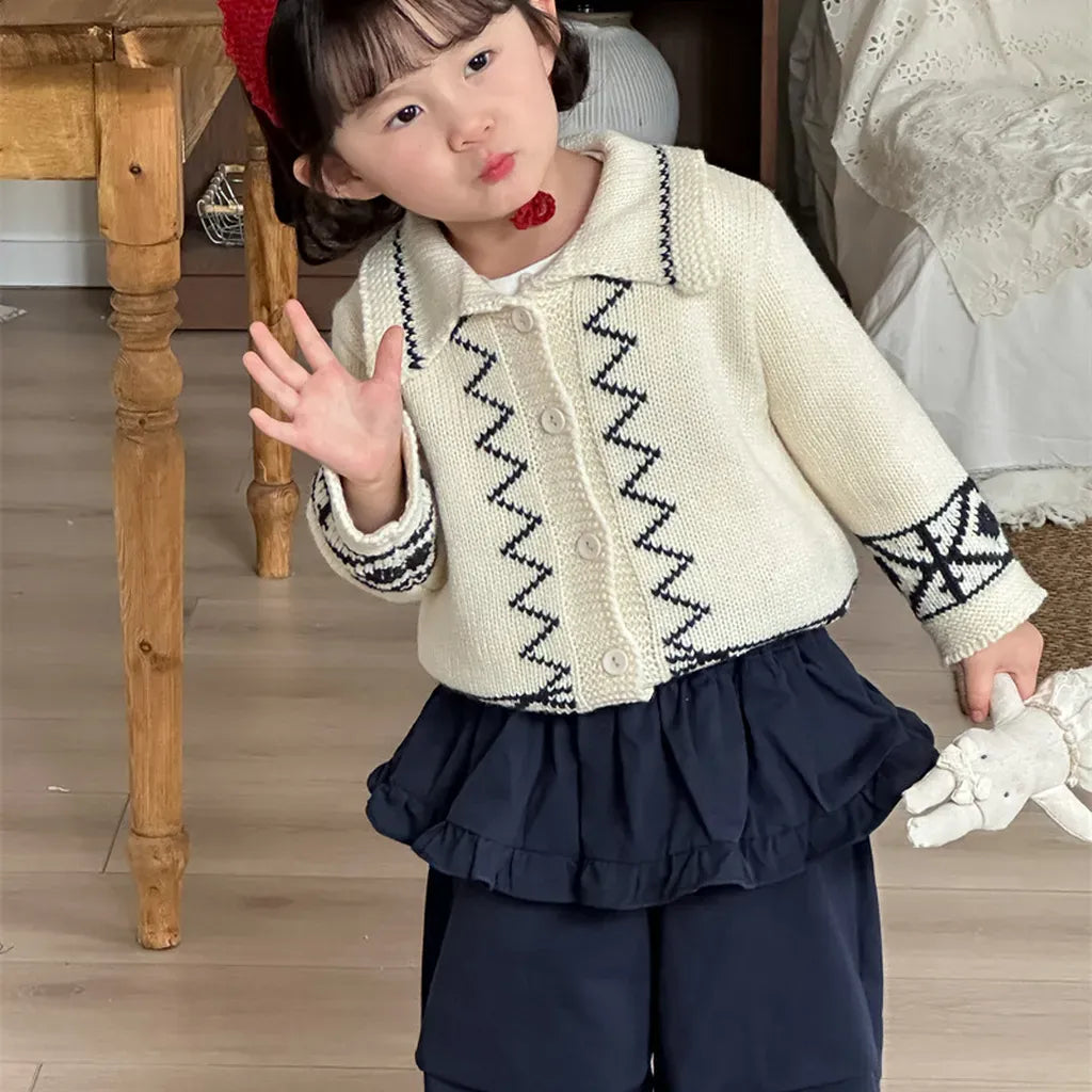 カーディガン・パーカー レトロ幾何学Vネックニットカーディガン【mh0011267】