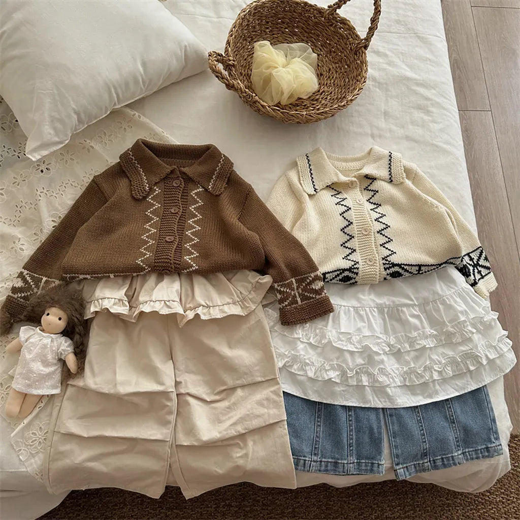 カーディガン・パーカー レトロ幾何学Vネックニットカーディガン【mh0011267】