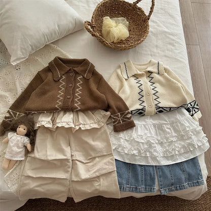 カーディガン・パーカー レトロ幾何学Vネックニットカーディガン【mh0011267】