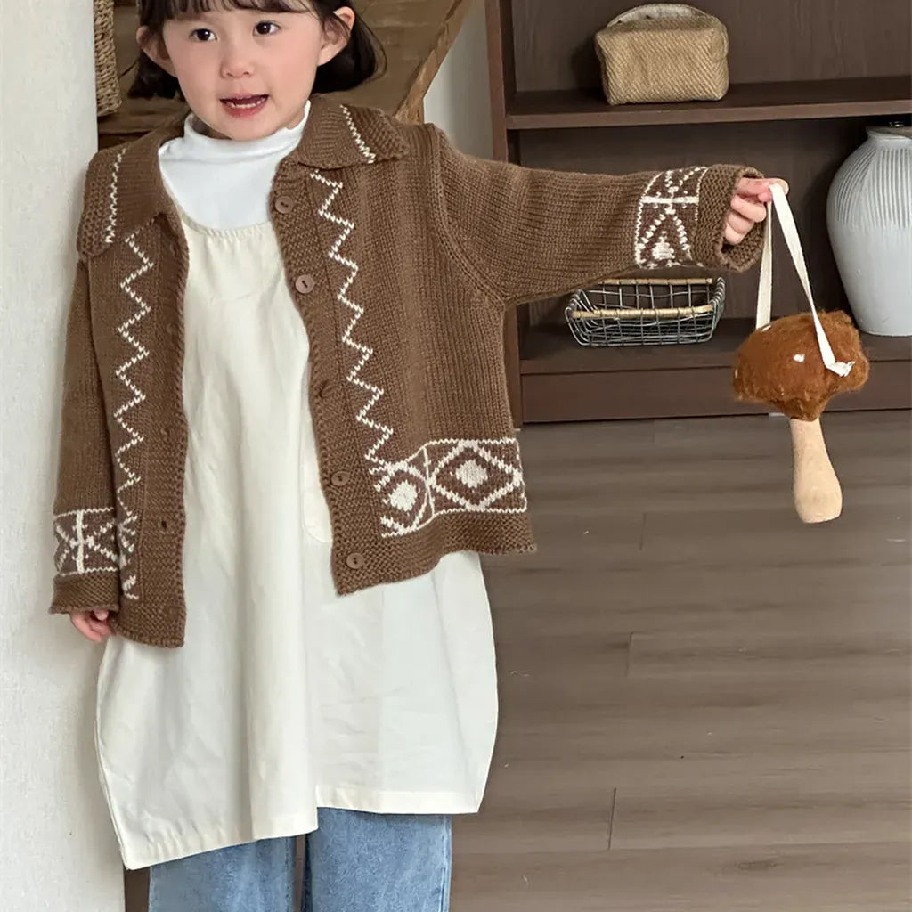 カーディガン・パーカー レトロ幾何学Vネックニットカーディガン【mh0011267】