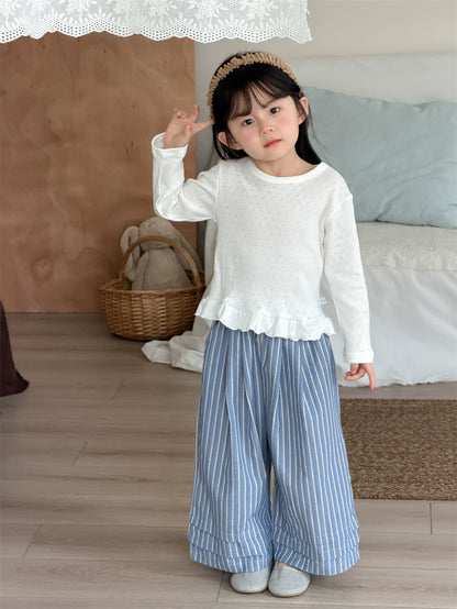 ロングパンツ・スウェットパンツ Vertical Frilled Wide Leg Pants フリル ワイドパンツ【mh0012201】