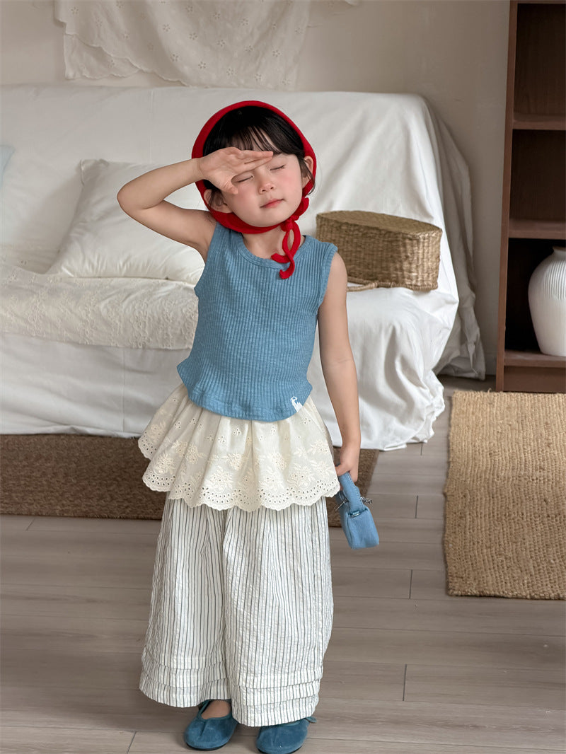 ロングパンツ・スウェットパンツ Vertical Frilled Wide Leg Pants フリル ワイドパンツ【mh0012201】