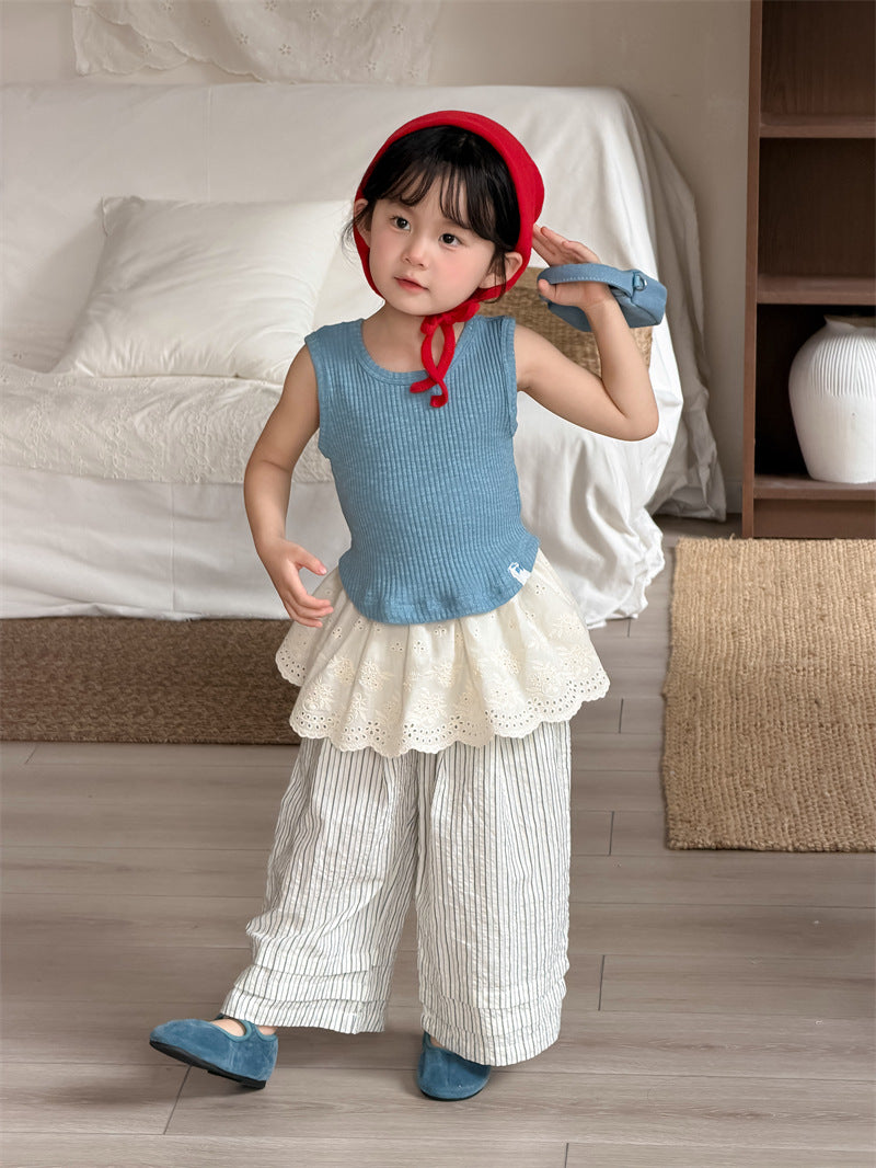 ロングパンツ・スウェットパンツ Vertical Frilled Wide Leg Pants フリル ワイドパンツ【mh0012201】