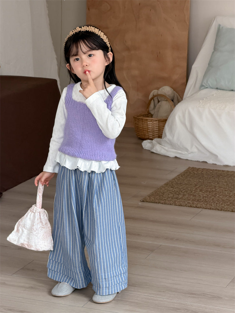 ロングパンツ・スウェットパンツ Vertical Frilled Wide Leg Pants フリル ワイドパンツ【mh0012201】