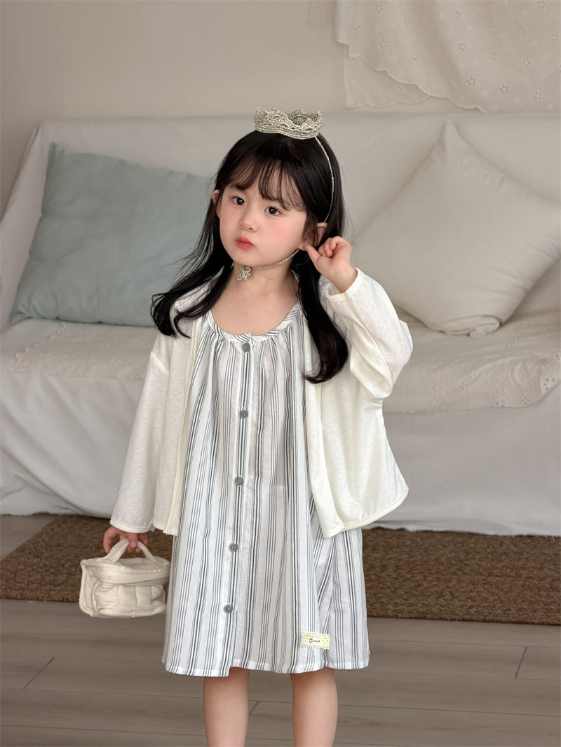 ノースリーブワンピース Vertical Stripe Sundress Labeled Dress ストライプ柄 キャミワンピース【mh0012187】