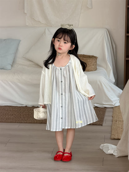 ノースリーブワンピース Vertical Stripe Sundress Labeled Dress ストライプ柄 キャミワンピース【mh0012187】
