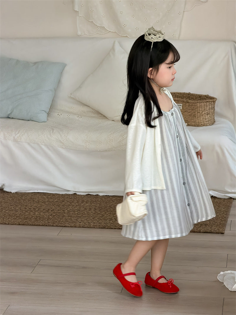 ノースリーブワンピース Vertical Stripe Sundress Labeled Dress ストライプ柄 キャミワンピース【mh0012187】