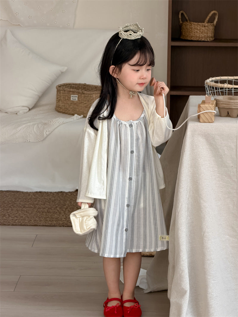 ノースリーブワンピース Vertical Stripe Sundress Labeled Dress ストライプ柄 キャミワンピース【mh0012187】