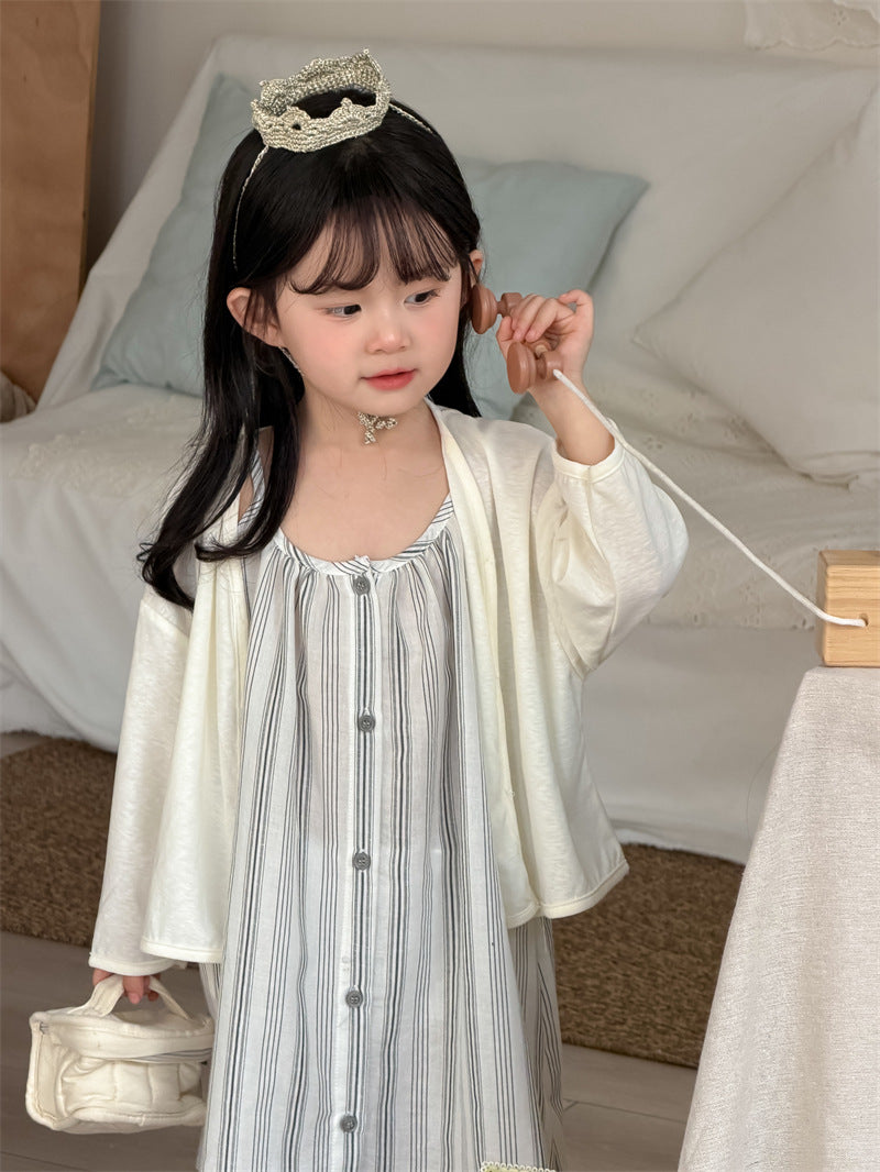 ノースリーブワンピース Vertical Stripe Sundress Labeled Dress ストライプ柄 キャミワンピース【mh0012187】