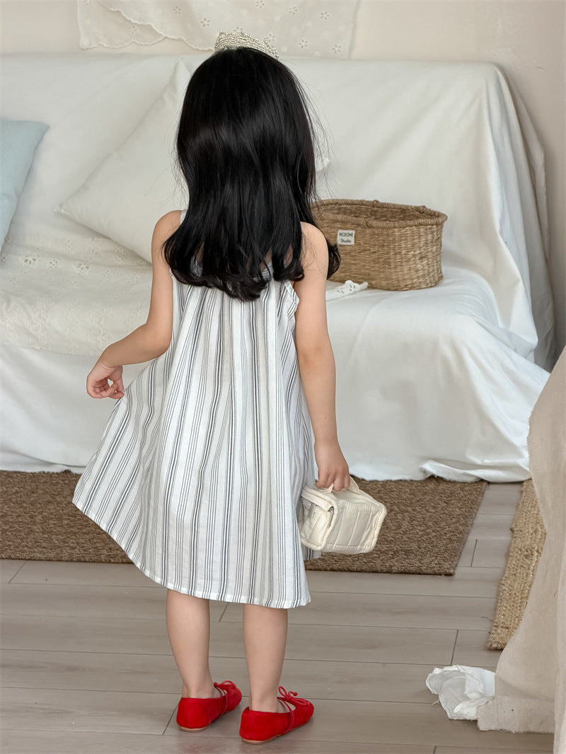 ノースリーブワンピース Vertical Stripe Sundress Labeled Dress ストライプ柄 キャミワンピース【mh0012187】