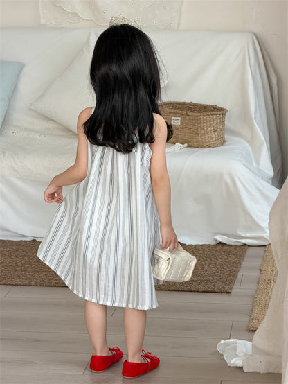 ノースリーブワンピース Vertical Stripe Sundress Labeled Dress ストライプ柄 キャミワンピース【mh0012187】