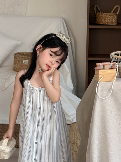 ノースリーブワンピース Vertical Stripe Sundress Labeled Dress ストライプ柄 キャミワンピース【mh0012187】